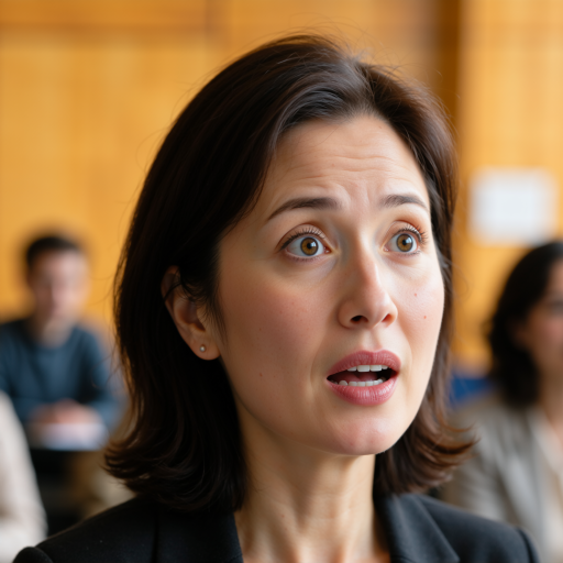 三十八岁左右女性头像,穿职业套装,短发,会议室背景,产品经理形象