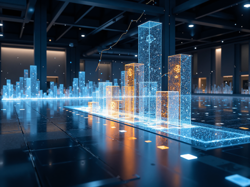 未来科技城市概念图,高楼大厦间有数字化光影效果,体现科技感和未来感